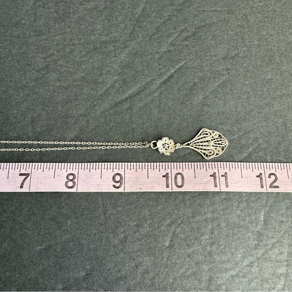 Vintage Filigree Sterling Silver Necklace Art Nouveau Style Pendant Lacemade - Picture 10 of 10